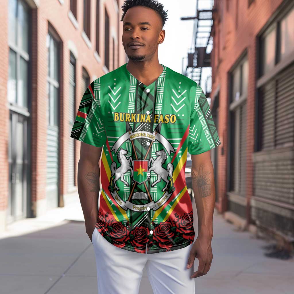 Personalised Afro Burkina Faso Baseball Jersey Coat Of Arms With Rose