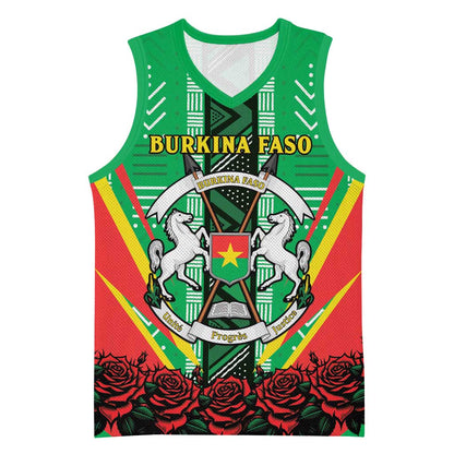 Personalised Afro Burkina Faso Basketball Jersey Coat Of Arms With Rose - African Pride