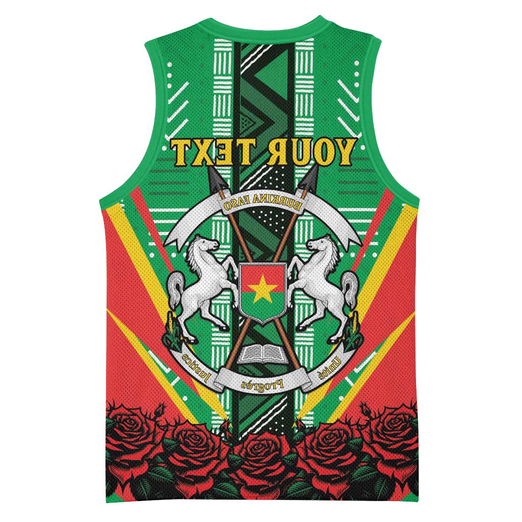 Personalised Afro Burkina Faso Basketball Jersey Coat Of Arms With Rose - African Pride