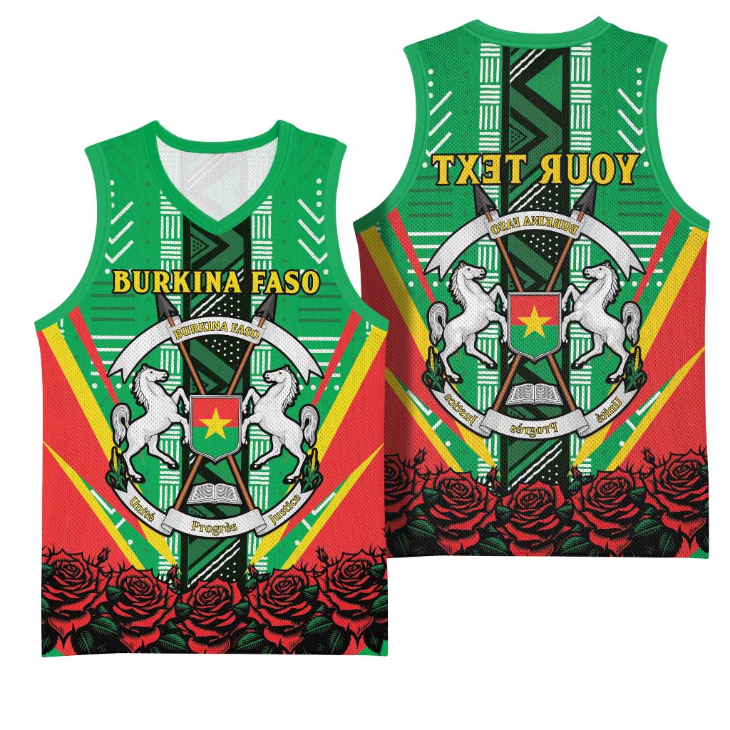 Personalised Afro Burkina Faso Basketball Jersey Coat Of Arms With Rose - African Pride