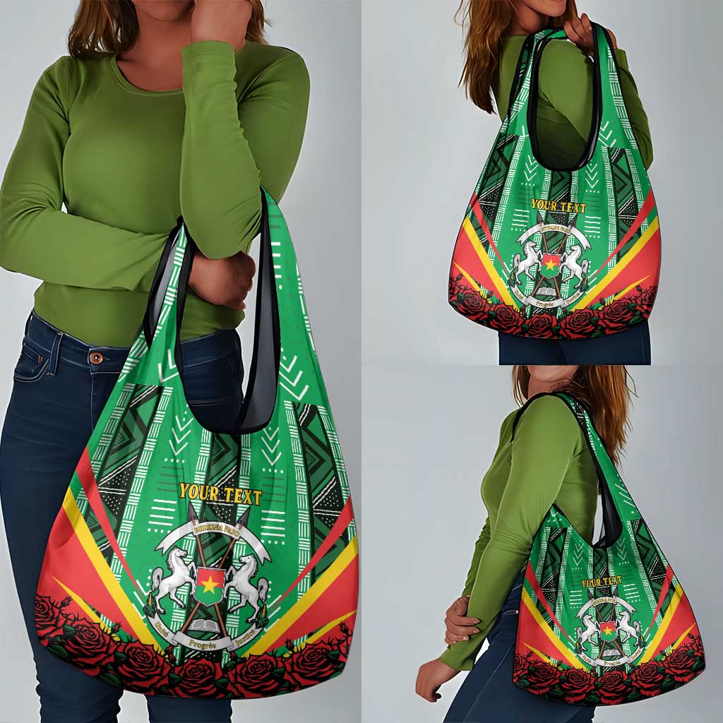 Personalised Afro Burkina Faso Grocery Bag Coat Of Arms With Rose