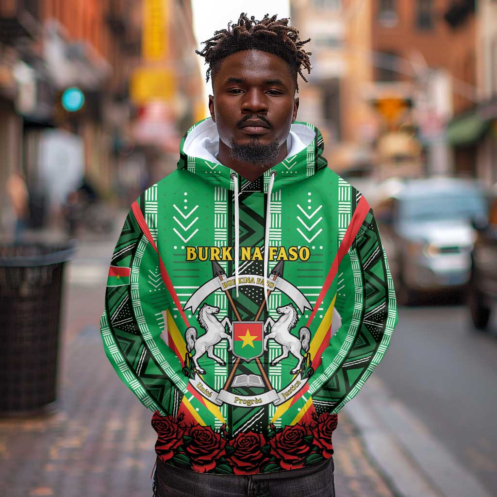Personalised Afro Burkina Faso Hoodie Coat Of Arms With Rose