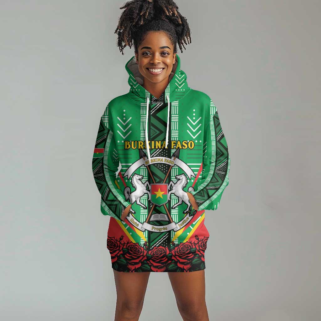 Personalised Afro Burkina Faso Hoodie Dress Coat Of Arms With Rose