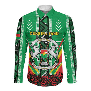 Personalised Afro Burkina Faso Long Sleeve Button Shirt Coat Of Arms With Rose