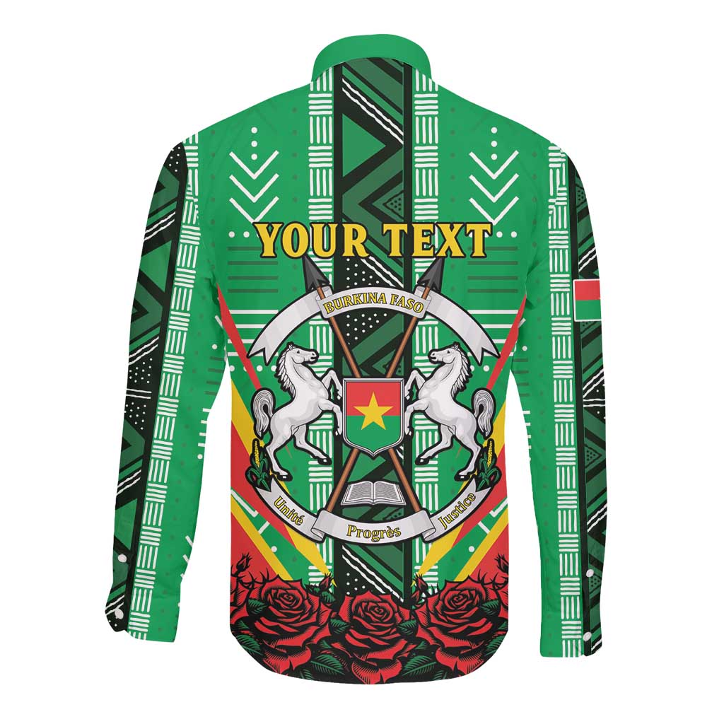Personalised Afro Burkina Faso Long Sleeve Button Shirt Coat Of Arms With Rose