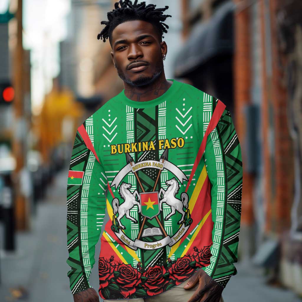 Personalised Afro Burkina Faso Long Sleeve Shirt Coat Of Arms With Rose