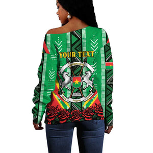 Personalised Afro Burkina Faso Off Shoulder Sweater Coat Of Arms With Rose