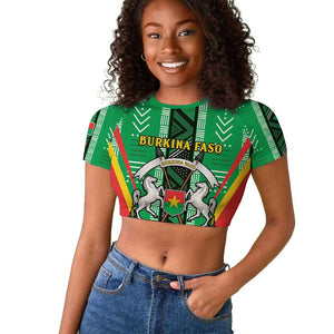 Personalised Afro Burkina Faso Raglan Cropped T shirt Coat Of Arms With Rose