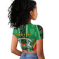 Personalised Afro Burkina Faso Raglan Cropped T shirt Coat Of Arms With Rose