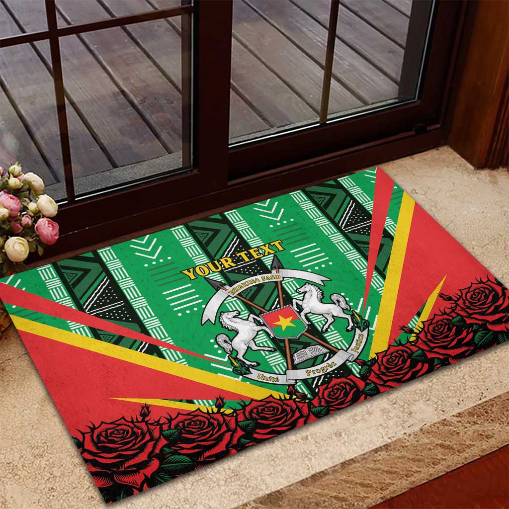 Personalised Afro Burkina Faso Rubber Doormat Coat Of Arms With Rose