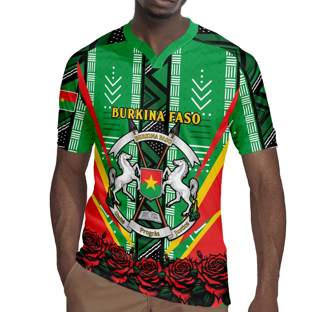 Personalised Afro Burkina Faso Rugby Jersey Coat Of Arms With Rose