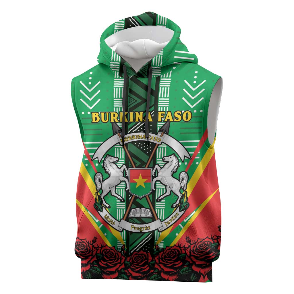 Personalised Afro Burkina Faso Sleeveless Hoodie Coat Of Arms With Rose - African Pride