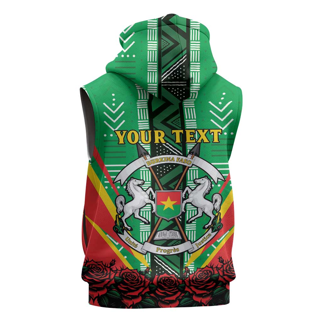 Personalised Afro Burkina Faso Sleeveless Hoodie Coat Of Arms With Rose - African Pride