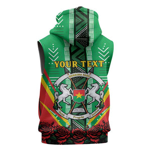 Personalised Afro Burkina Faso Sleeveless Hoodie Coat Of Arms With Rose - African Pride
