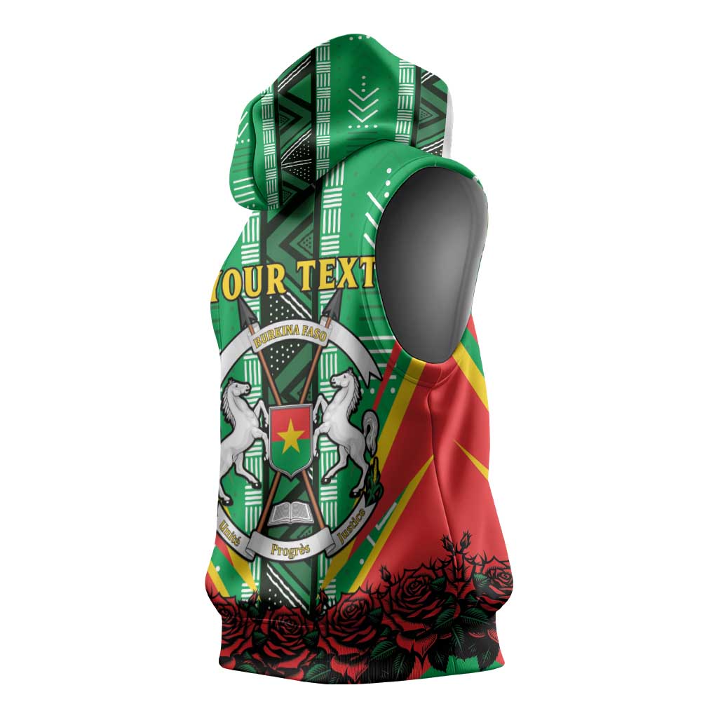 Personalised Afro Burkina Faso Sleeveless Hoodie Coat Of Arms With Rose - African Pride