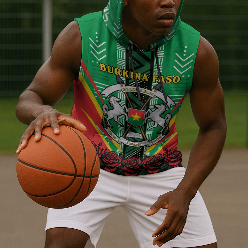 Personalised Afro Burkina Faso Sleeveless Hoodie Coat Of Arms With Rose - African Pride