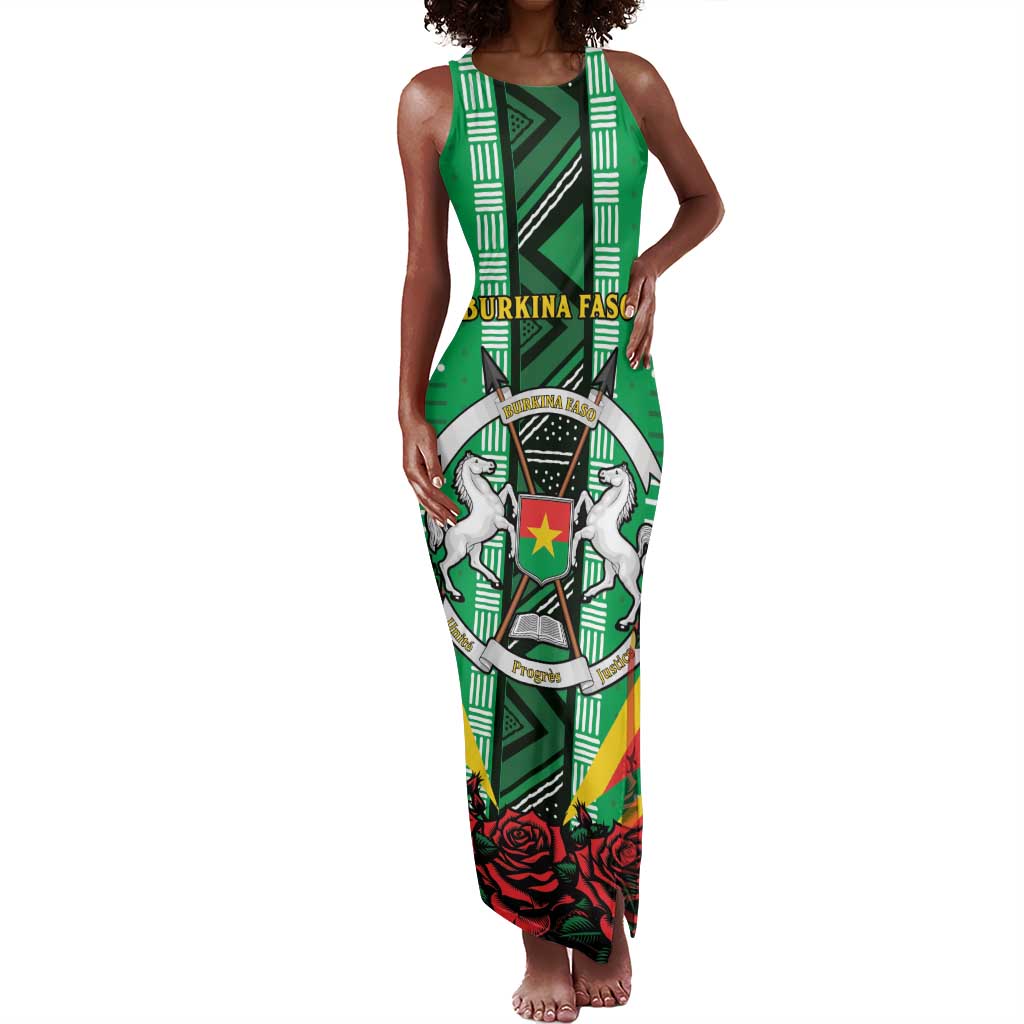 Personalised Afro Burkina Faso Tank Maxi Dress Coat Of Arms With Rose