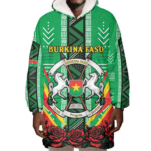 Personalised Afro Burkina Faso Wearable Blanket Hoodie Coat Of Arms With Rose