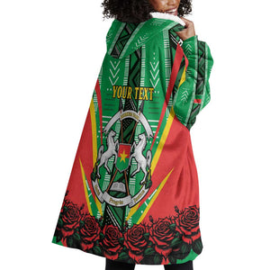 Personalised Afro Burkina Faso Wearable Blanket Hoodie Coat Of Arms With Rose