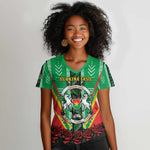 Personalised Afro Burkina Faso Women V-Neck T-Shirt Coat Of Arms With Rose