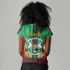 Personalised Afro Burkina Faso Women V-Neck T-Shirt Coat Of Arms With Rose