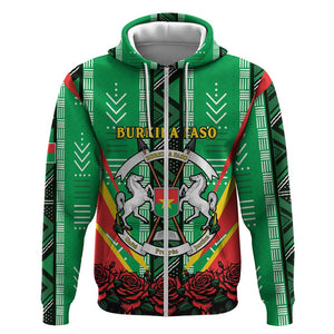 Personalised Afro Burkina Faso Zip Hoodie Coat Of Arms With Rose