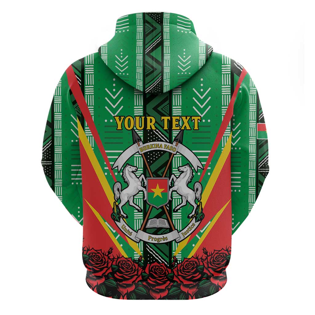 Personalised Afro Burkina Faso Zip Hoodie Coat Of Arms With Rose