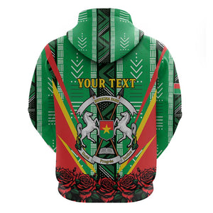 Personalised Afro Burkina Faso Zip Hoodie Coat Of Arms With Rose