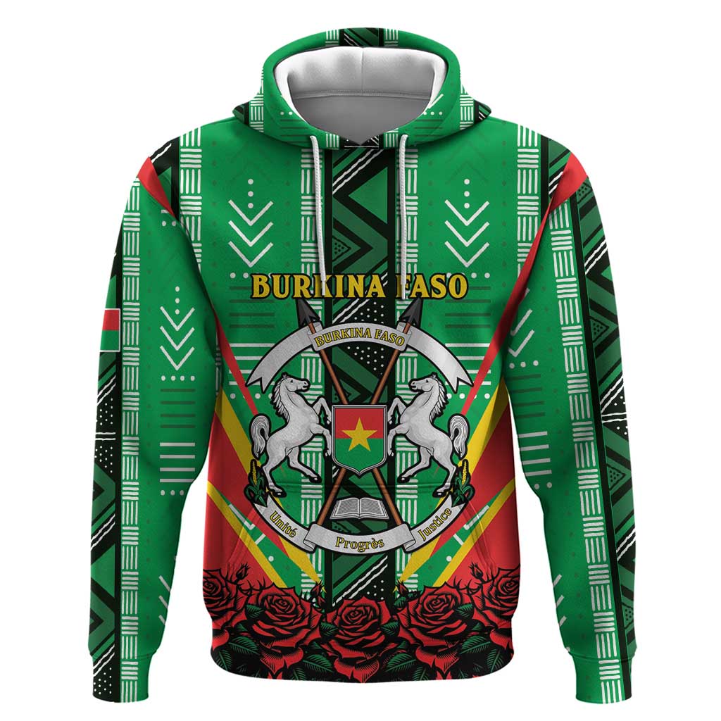 Personalised Afro Burkina Faso Zip Hoodie Coat Of Arms With Rose