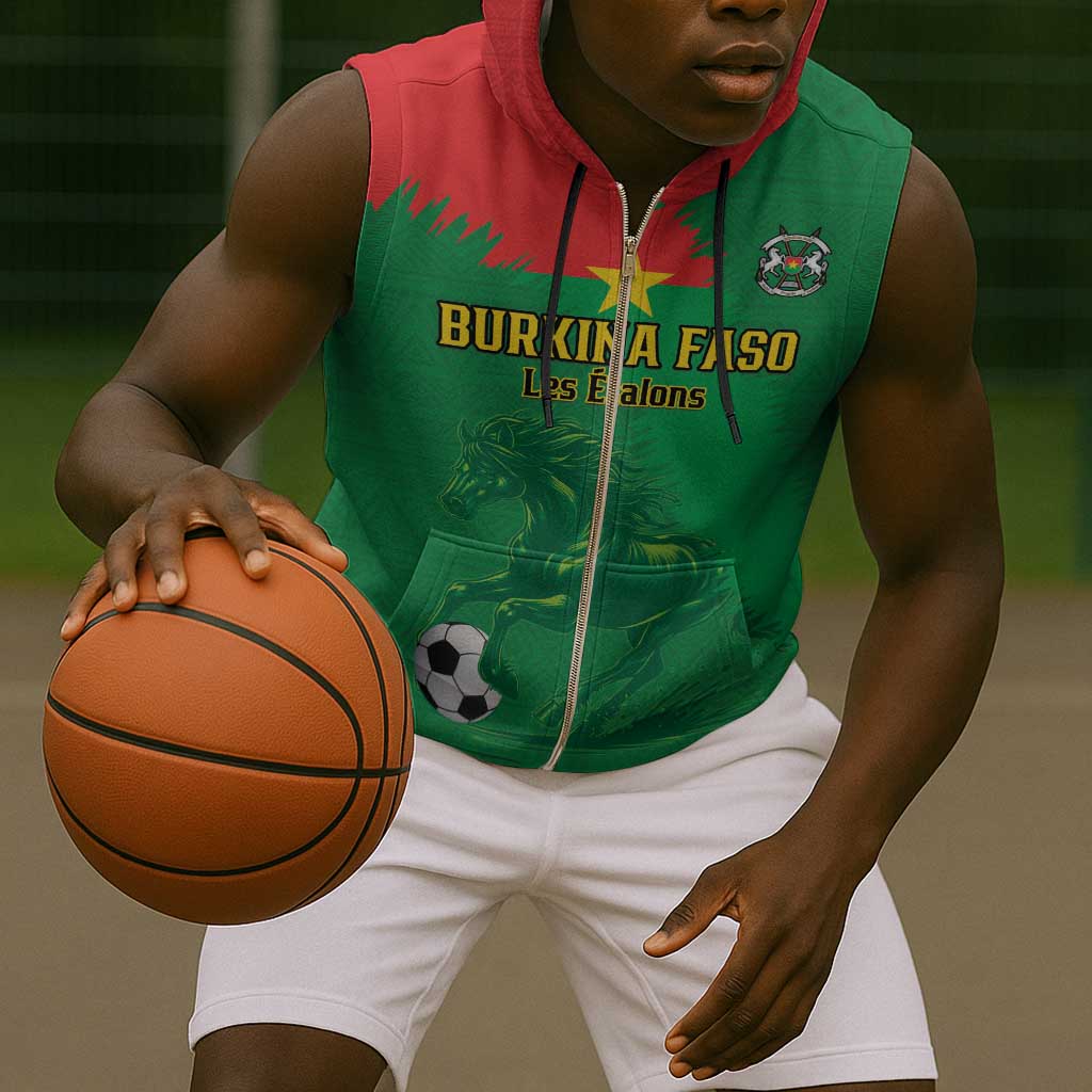 Burkina Faso Football Custom Sleeveless Zip Hoodie Go Stallions - African Pride