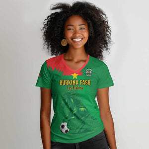 Burkina Faso Football Custom Women V-Neck T-Shirt Go Stallions
