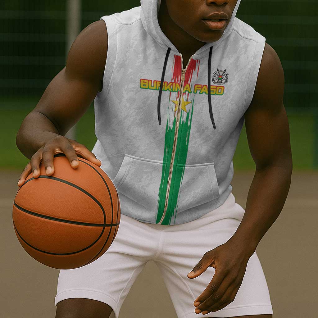 Burkina Faso Football Custom Sleeveless Zip Hoodie Go Champions - African Pride