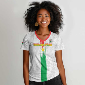 Burkina Faso Football Custom Women V-Neck T-Shirt Go Champions