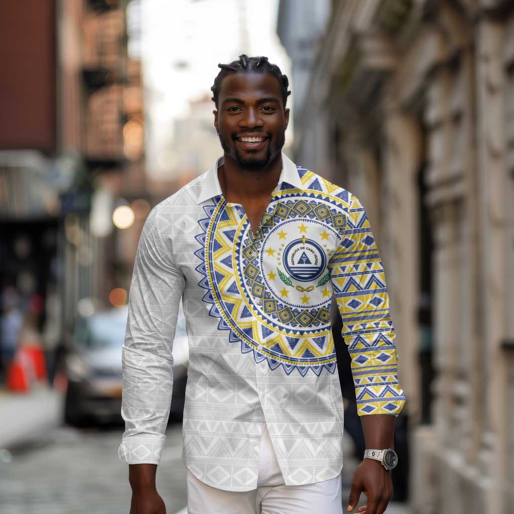 Cape Verde African Tribal Pattern Long Sleeve Button Shirt Chest Arm Tattoo