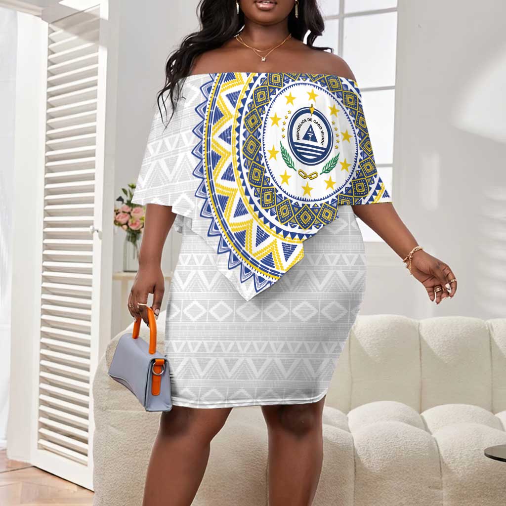 Cape Verde African Tribal Pattern Off Shoulder Short Dress Chest Arm Tattoo