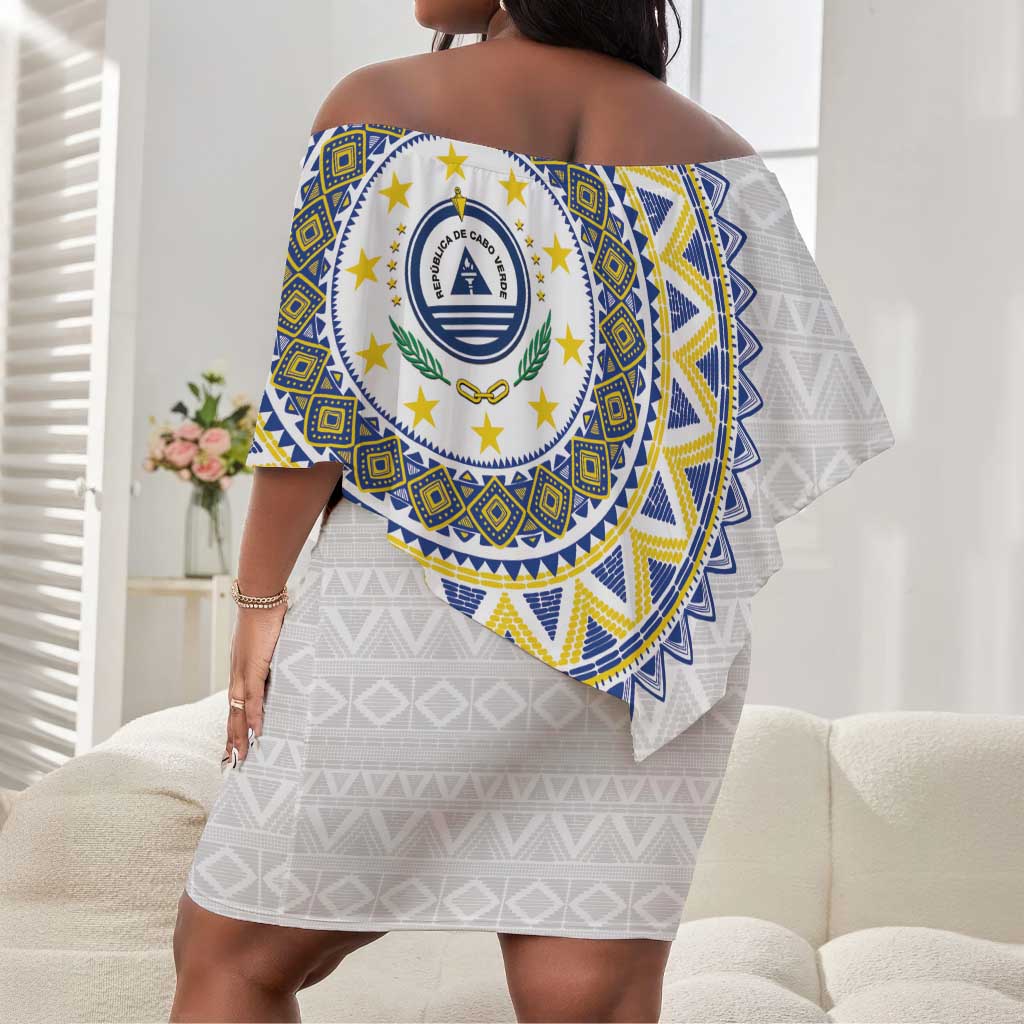 Cape Verde African Tribal Pattern Off Shoulder Short Dress Chest Arm Tattoo