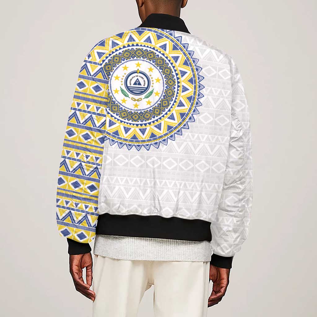 Cape Verde African Tribal Pattern Sleeve Zip Bomber Jacket Chest Arm Tattoo