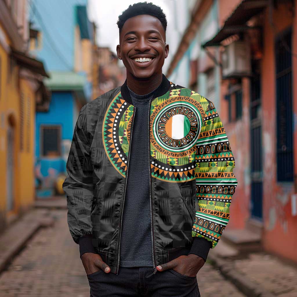 Ivory Coast African Tribal Pattern Bomber Jacket Chest Arm Tattoo
