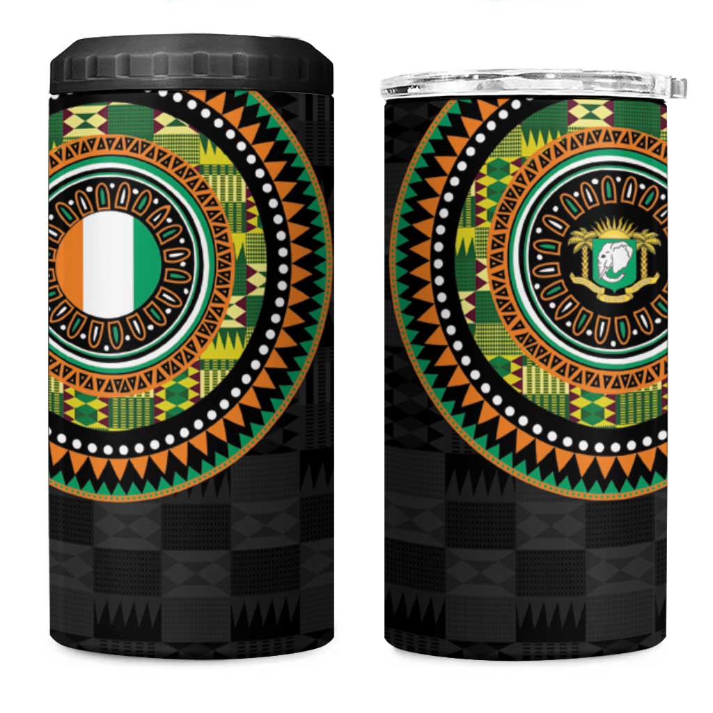 Ivory Coast African Tribal Pattern 4 in 1 Can Cooler Tumbler Chest Arm Tattoo