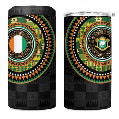 Ivory Coast African Tribal Pattern 4 in 1 Can Cooler Tumbler Chest Arm Tattoo