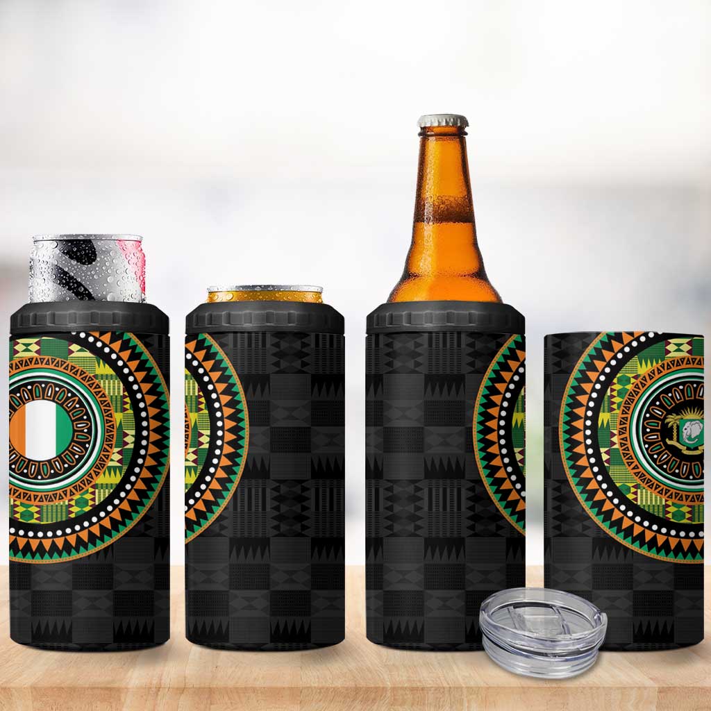Ivory Coast African Tribal Pattern 4 in 1 Can Cooler Tumbler Chest Arm Tattoo