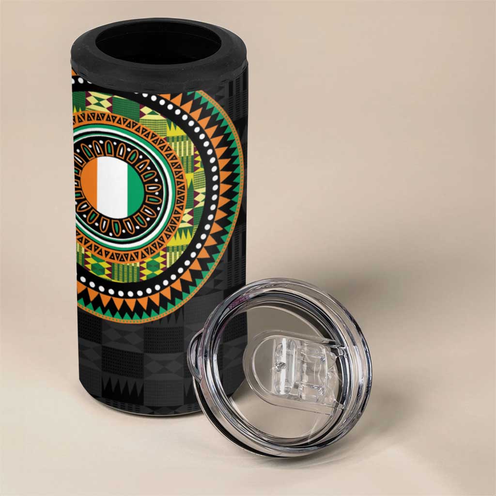 Ivory Coast African Tribal Pattern 4 in 1 Can Cooler Tumbler Chest Arm Tattoo