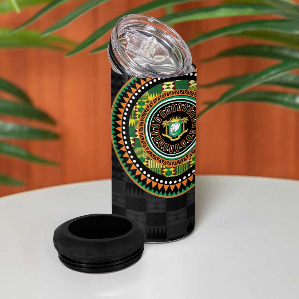Ivory Coast African Tribal Pattern 4 in 1 Can Cooler Tumbler Chest Arm Tattoo