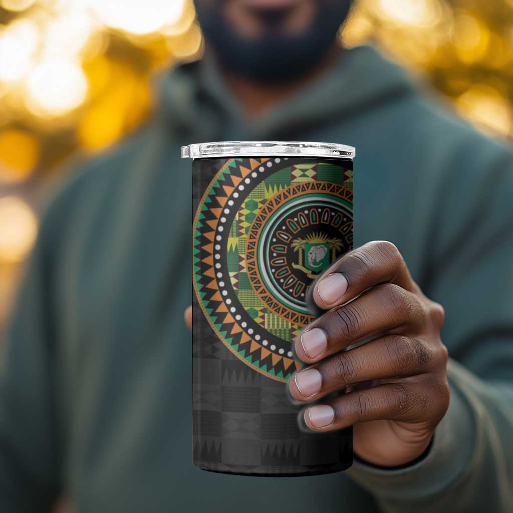 Ivory Coast African Tribal Pattern 4 in 1 Can Cooler Tumbler Chest Arm Tattoo