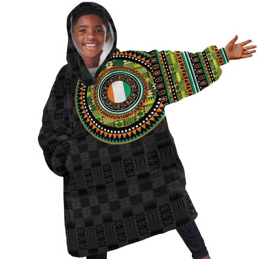 Ivory Coast African Tribal Pattern Kid Wearable Blanket Hoodie Chest Arm Tattoo