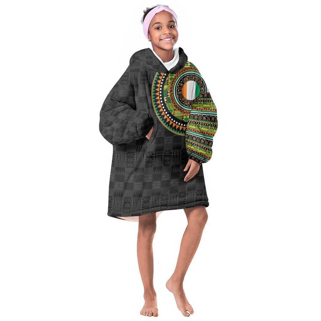 Ivory Coast African Tribal Pattern Kid Wearable Blanket Hoodie Chest Arm Tattoo