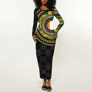 Ivory Coast African Tribal Pattern Long Sleeve Bodycon Dress Chest Arm Tattoo LT15