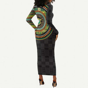 Ivory Coast African Tribal Pattern Long Sleeve Bodycon Dress Chest Arm Tattoo LT15