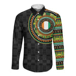 Ivory Coast African Tribal Pattern Long Sleeve Button Shirt Chest Arm Tattoo