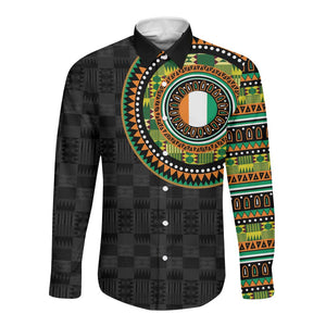 Ivory Coast African Tribal Pattern Long Sleeve Button Shirt Chest Arm Tattoo
